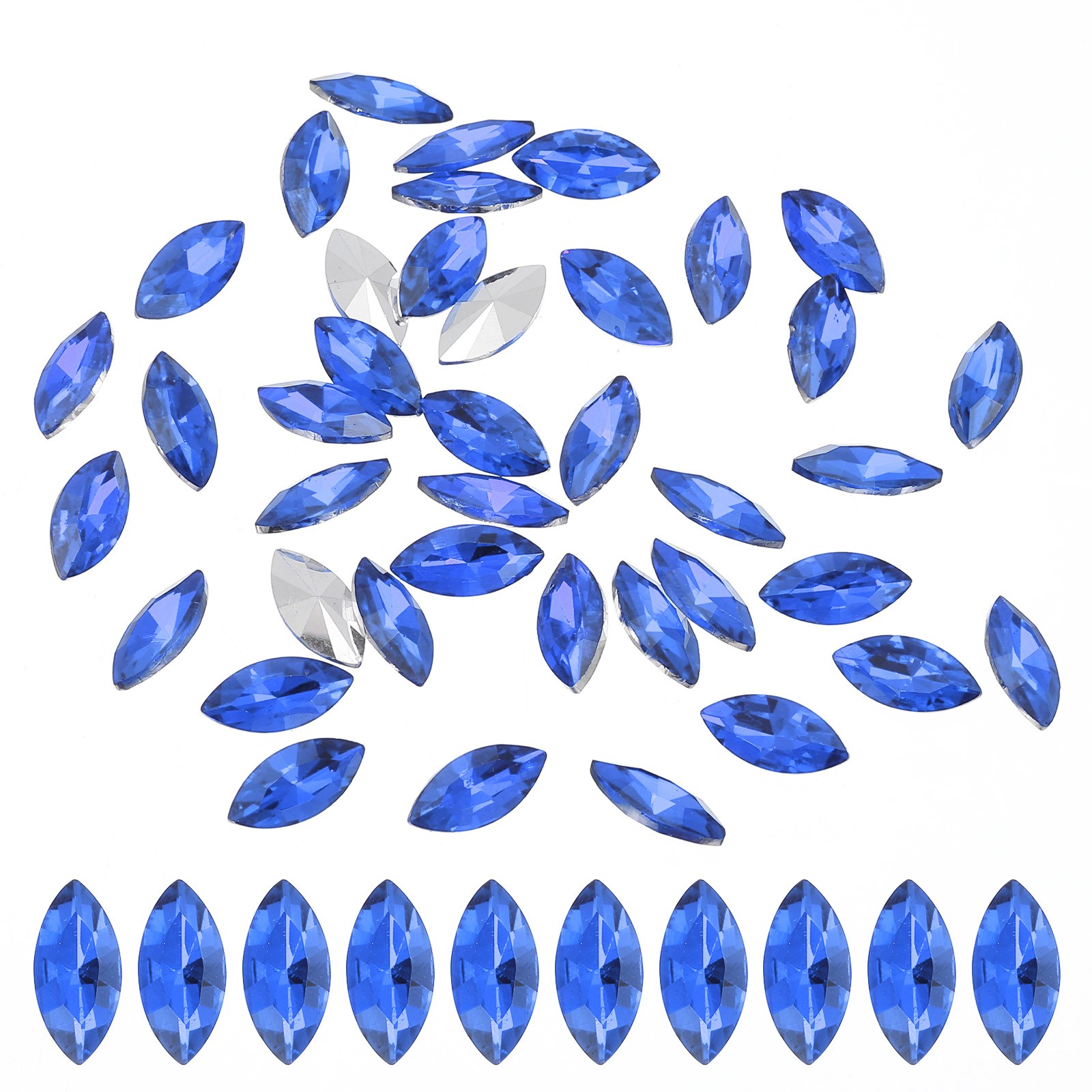 40 Pcs 15x7mm Glass Flat Back Horse Eye Crystal Rhinestones, Blue