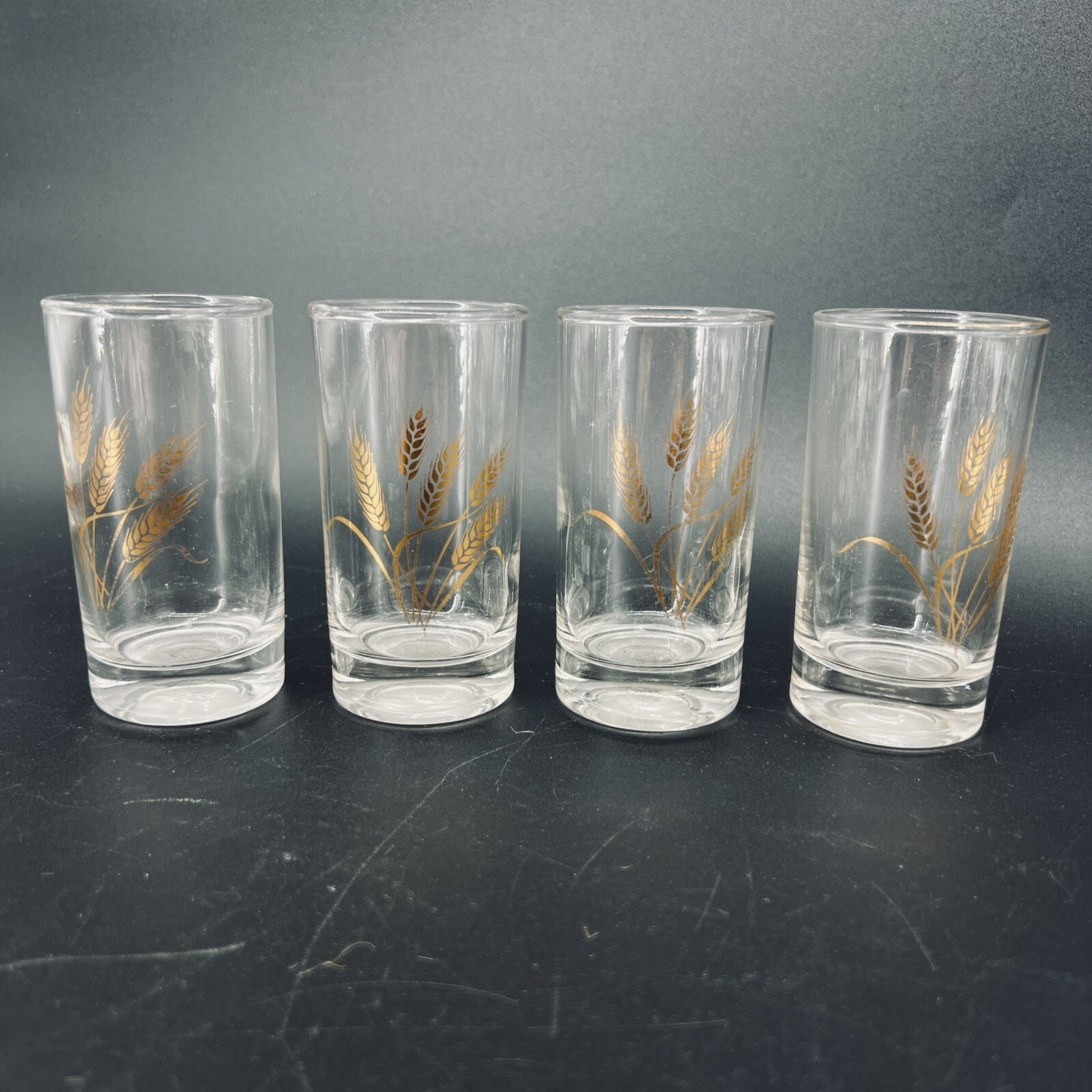 Set Of 4 Homer Laughlin Juice Glasses  golden wheat vintage glasses 4” Tall