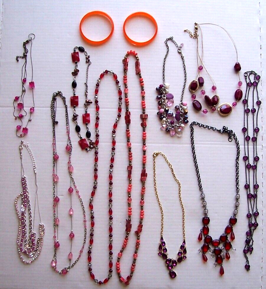 10 Wearable Necklaces Rhinestones Beads 2 Bangle Bracelets Some Vintage Crafts