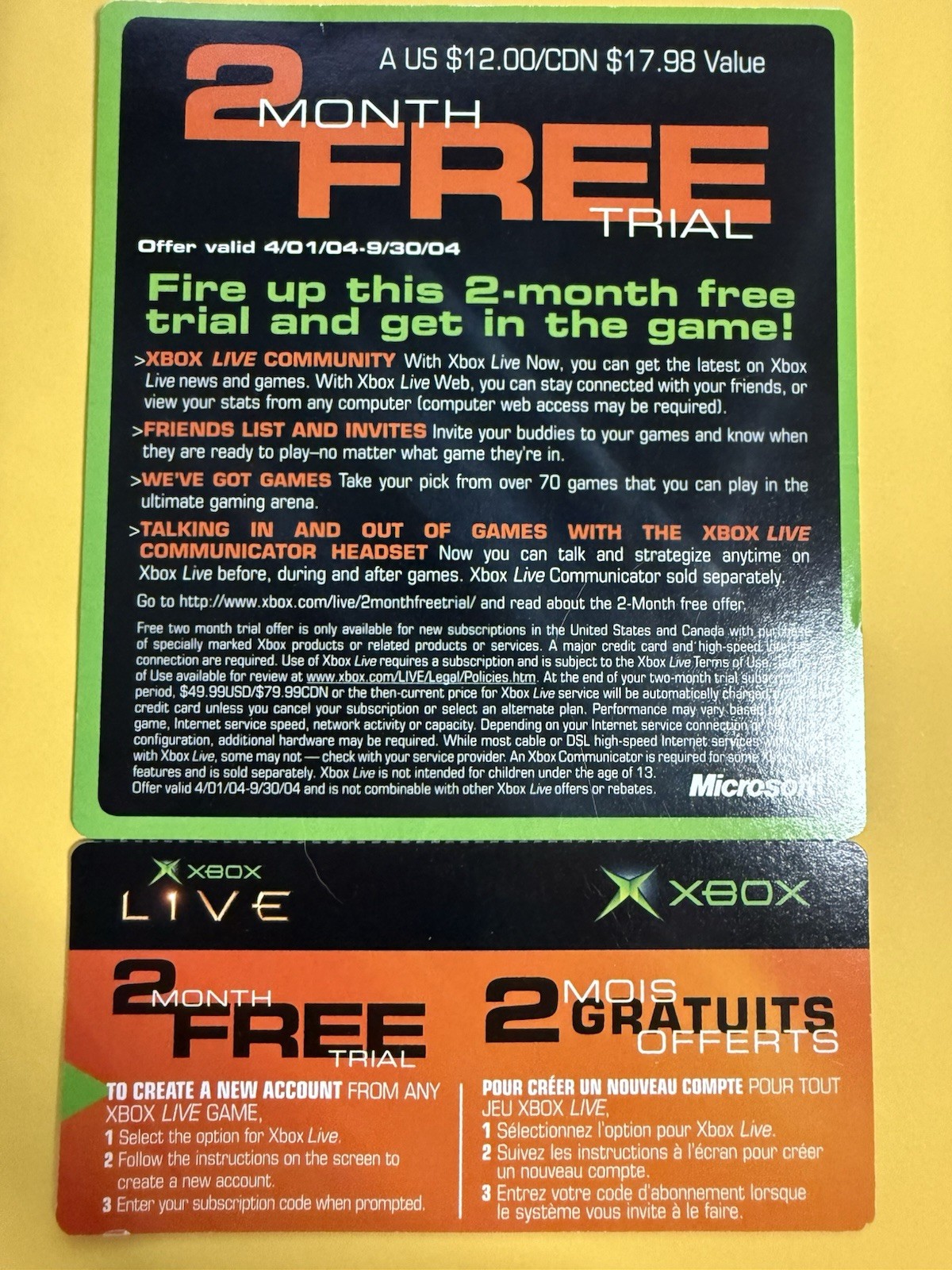 Original Xbox Live 2 Month Trial 2004-05 Unused Codes UNSCRATCHED 