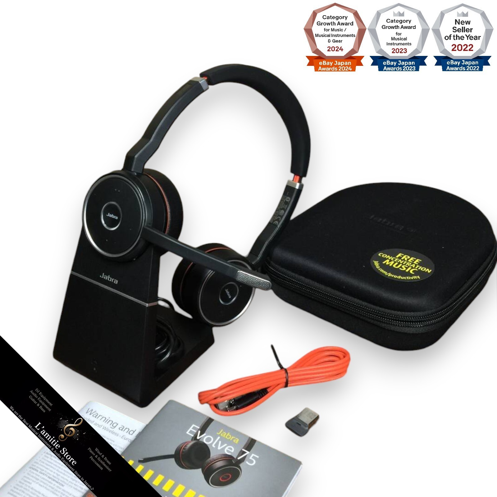 Jabra Evolve 75 Stereo Wireless Headset HSC040W Charging Stand Link 370 Case JP