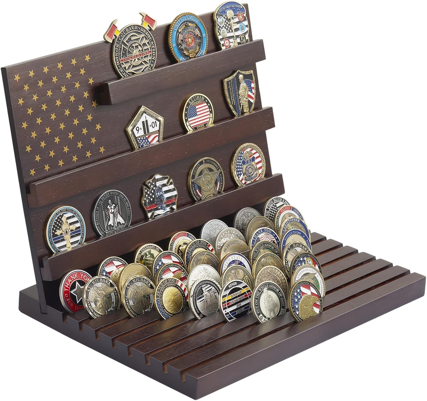 Challenge Coin Display Stand Military Coin Holder Wooden Rack Holds 80 Coins