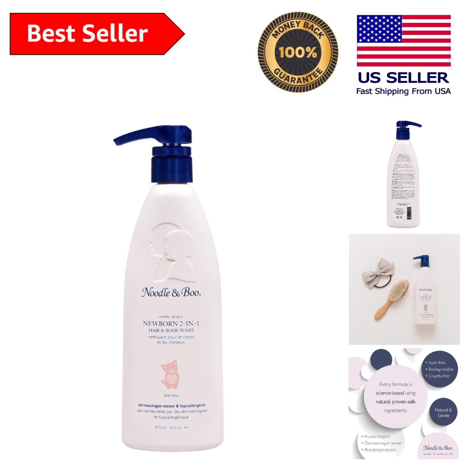 Newborn Tear-Free 2-in-1 Baby Shampoo & Body Wash - Hypoallergenic & Gentle