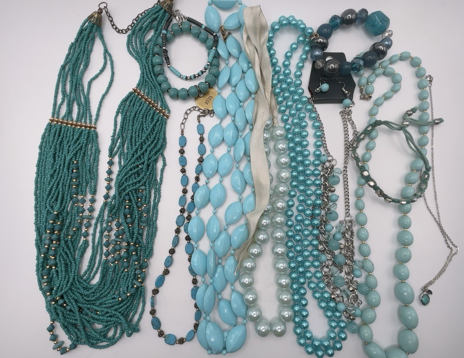 Jewelry Lot Aqua Turquoise Color Theme Necklace Bracelets Beads Chain Rhinestone