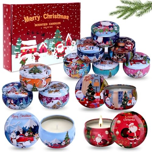 Christmas Scented Candles Gift Set, 12 PCS 3oz Aromatherapy Candles Multicolor