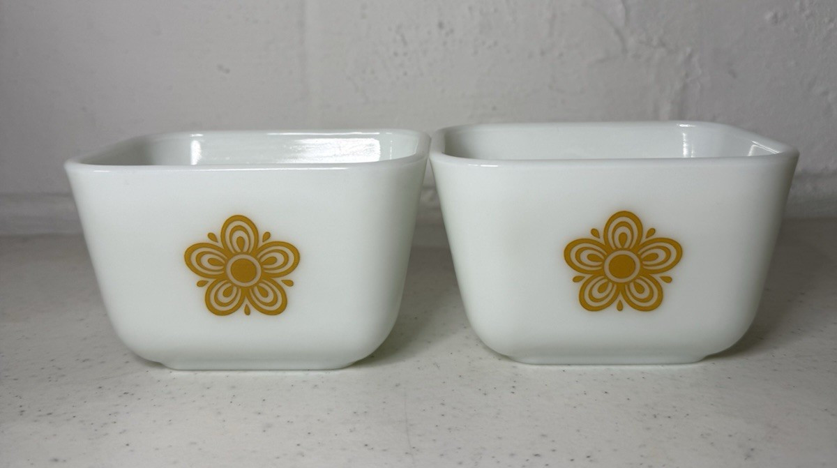 Vintage Pyrex 501-B Butterfly Gold Refrigerator Dish 12 ounces  Set of 2