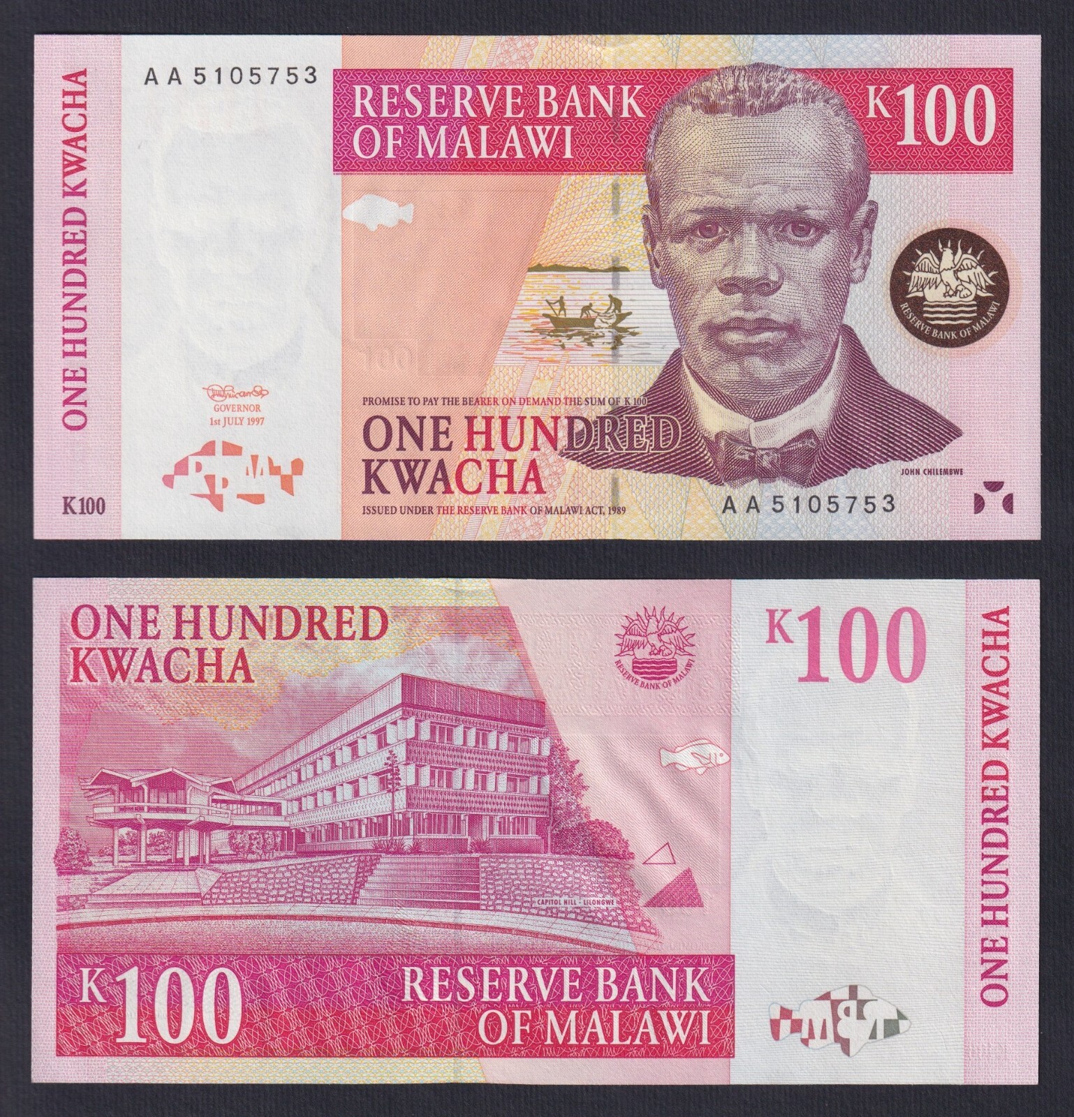 Malawi 100 Kwacha Banknote 1997 P.-40a FDS/UNC