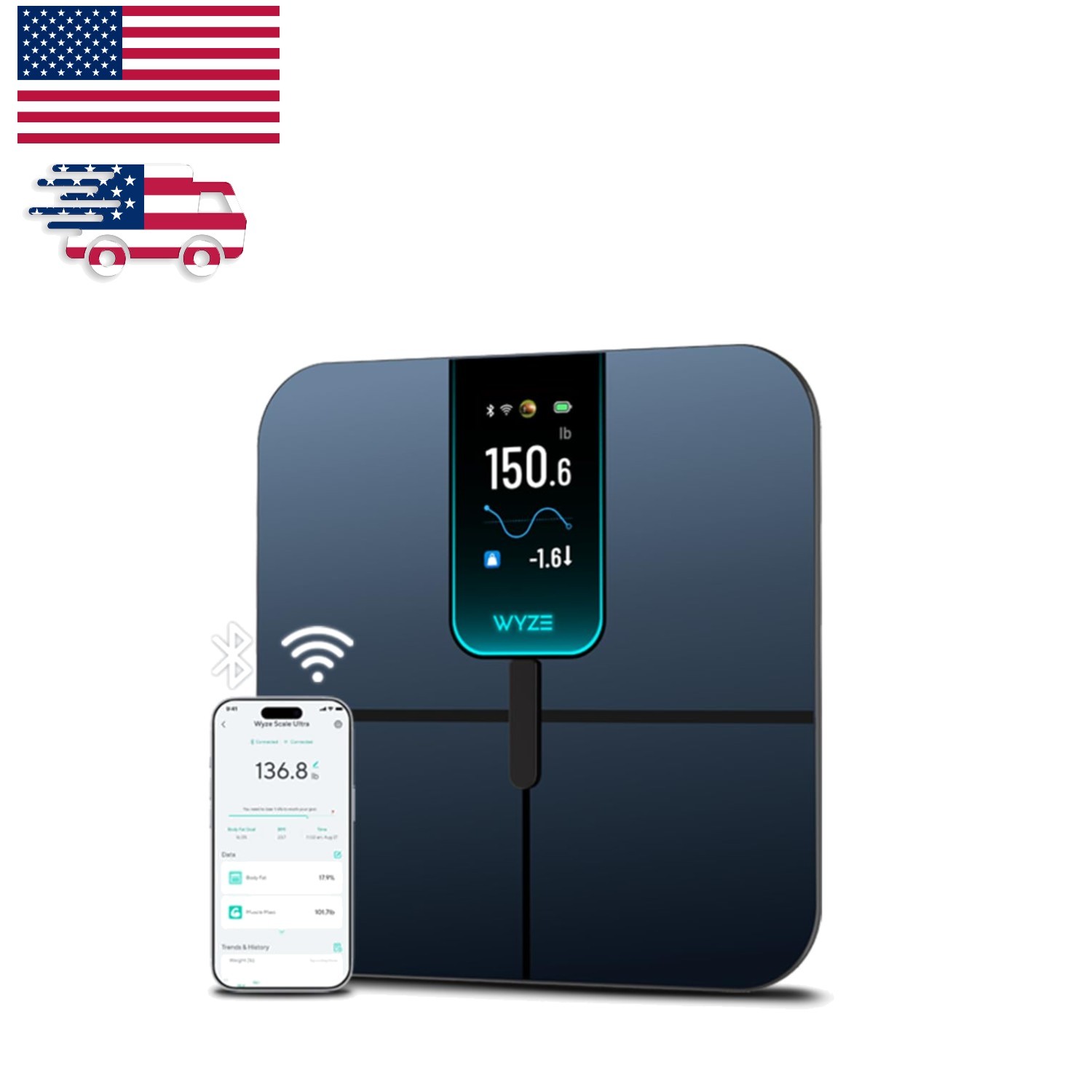 Portable 400 lbs Smart Bathroom Scale with Heart Rate & Multi-User Setup - Black