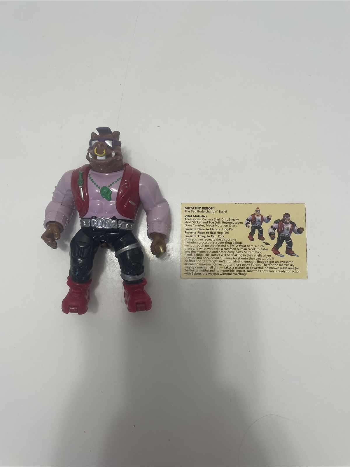 Vintage TMNT Mutations Bebop Action Figure Original 1992 Ninja Turtles With Card