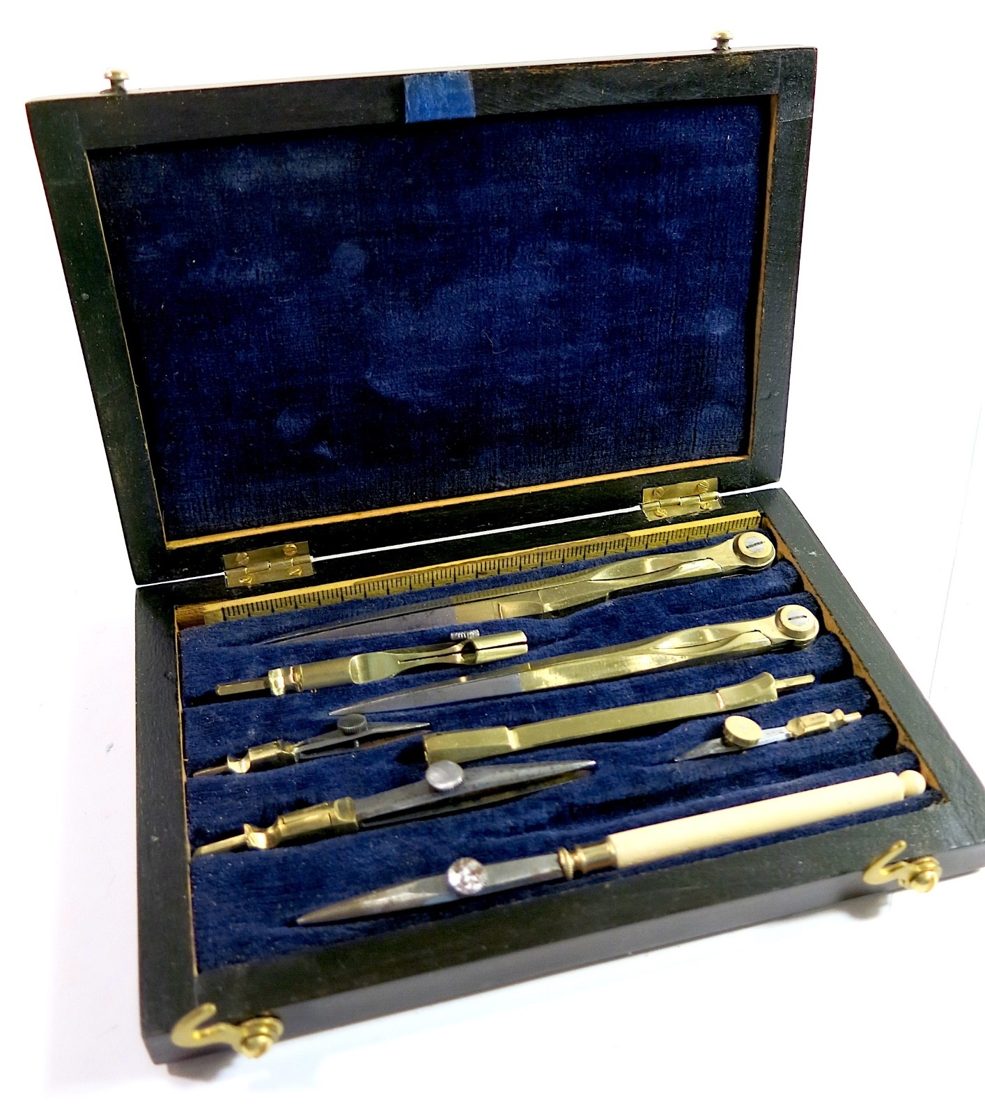 Antique late 1800s Drafting Set in Refinished Wooden Box.