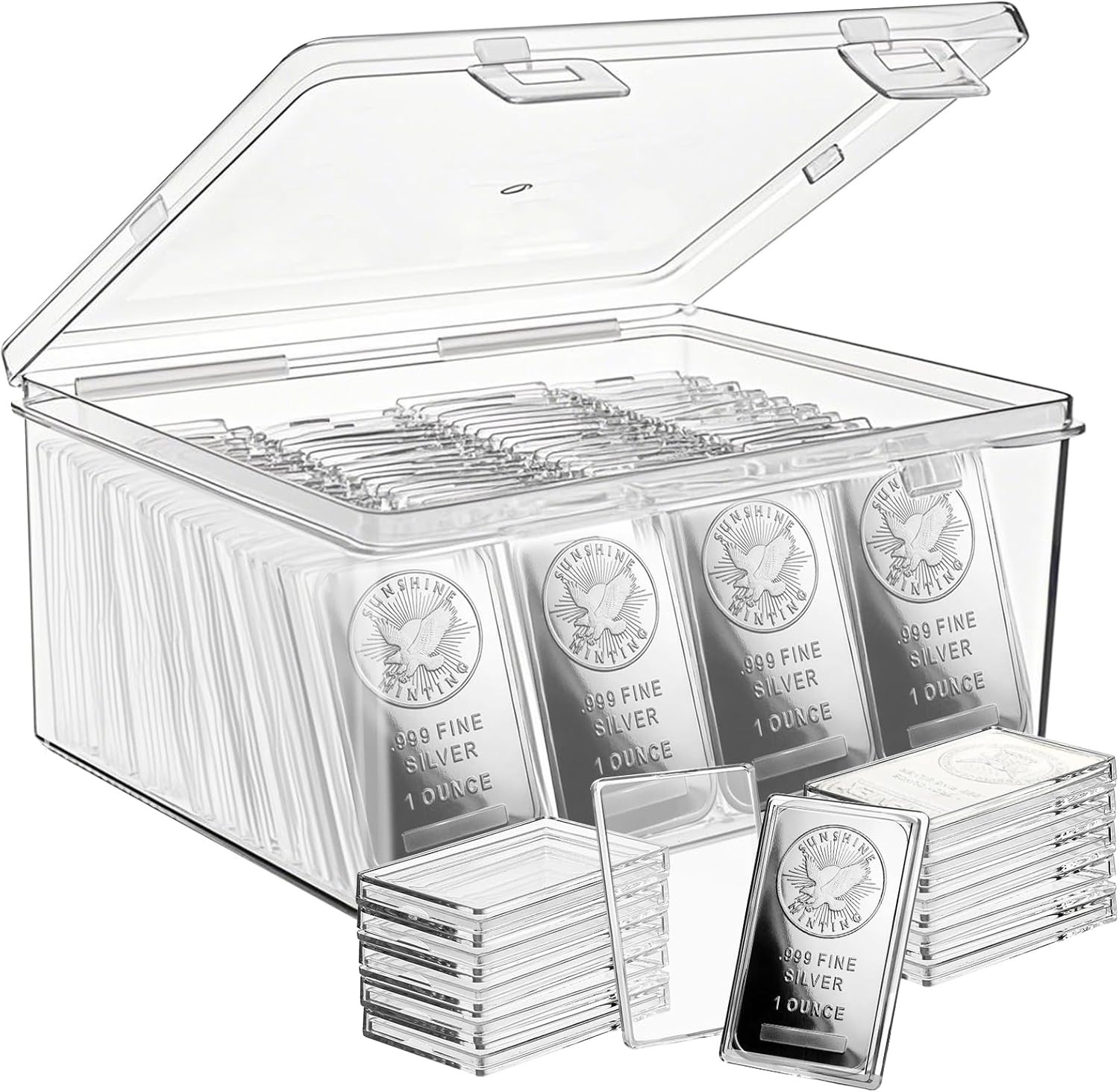 50 Pack 1 Oz Silver Bar Holder Case, Clear Acrylic Bar Capsule, Waterproof Silve