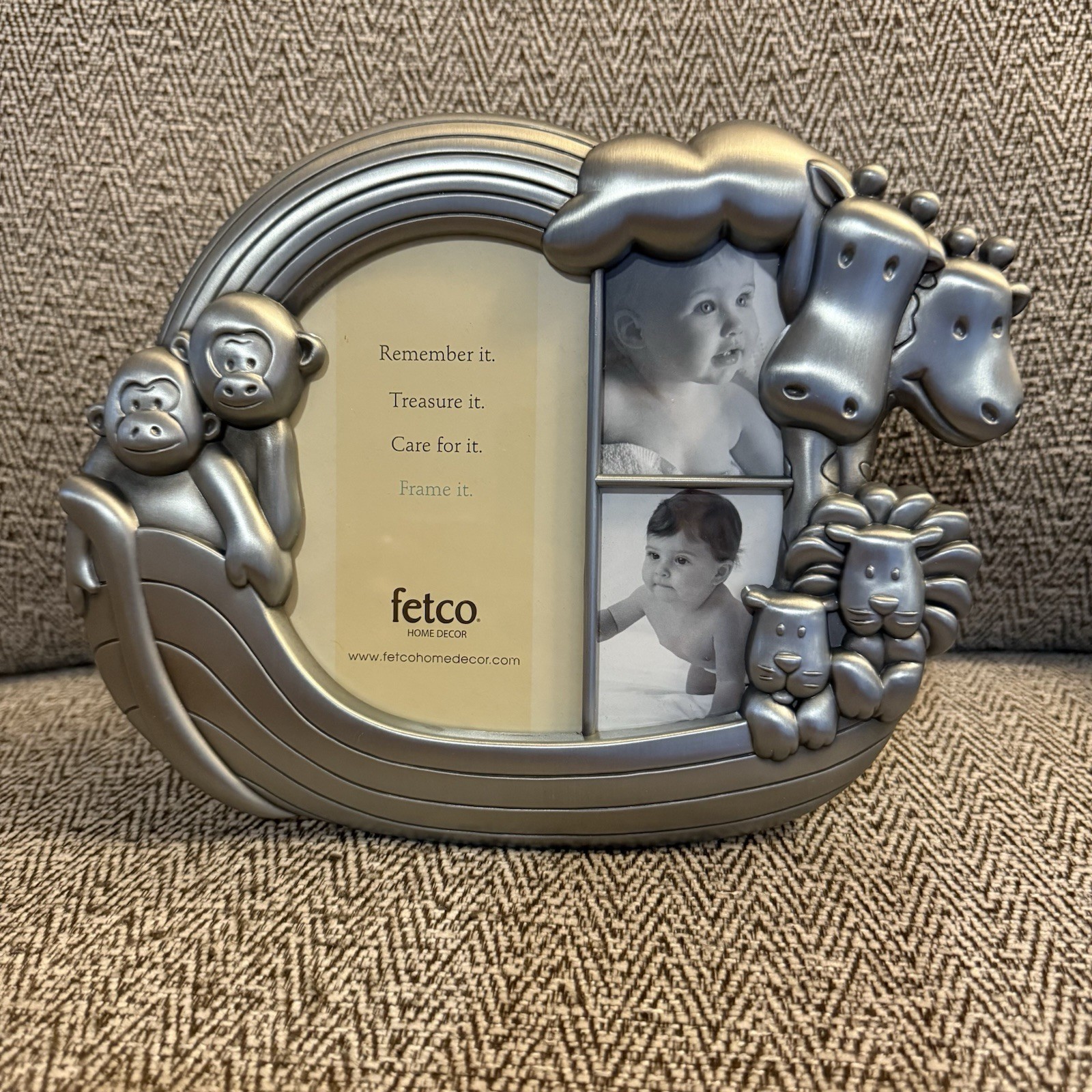 Noah's Ark Pewter Silver Baby Picture Frame 3 Openings New In Box