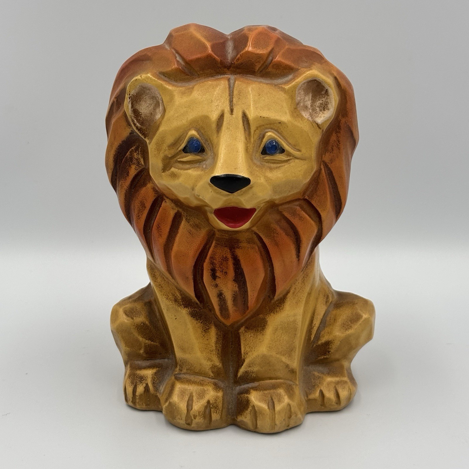 Vintage Napcoware Lion Coin Piggy Bank Blue Eyes