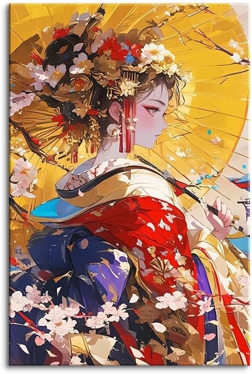 Japanese Geisha Canvas Wall Art Poster Japan Decor 40x60cm Bonus Gift