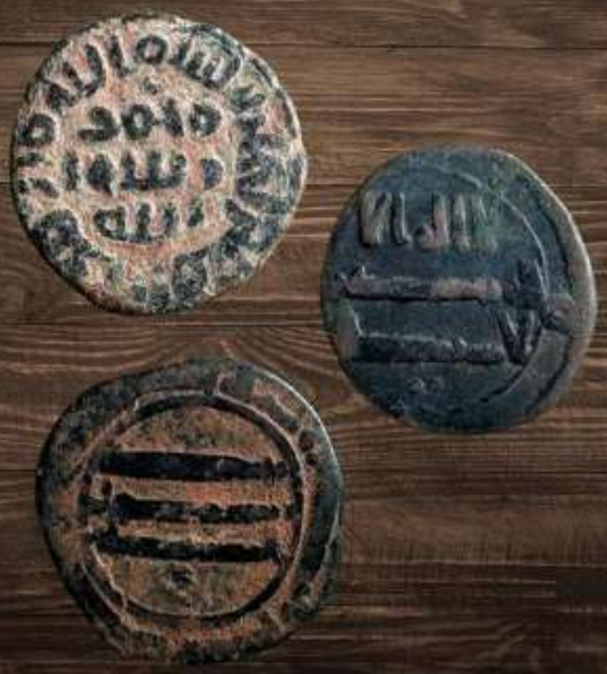 Lot of 3 Medieval Islamic Bronze Fals Coins – 8th–10th Century AD