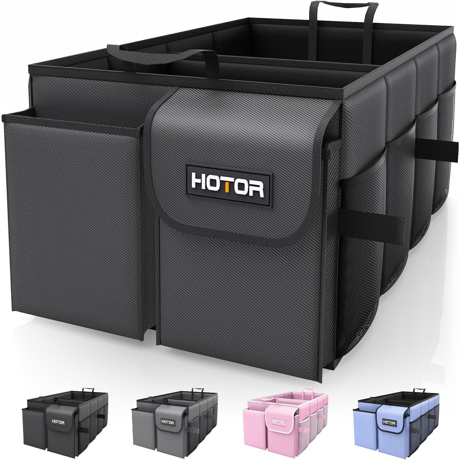 HOTOR Foldable Trunk Organizer - SUVs & Sedans, Sturdy Car Large, Black 