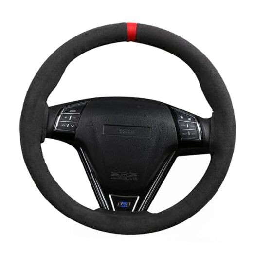 Universal Car Suede Steering Wheel Cover for Women and Men,Stitch On Wrap Black