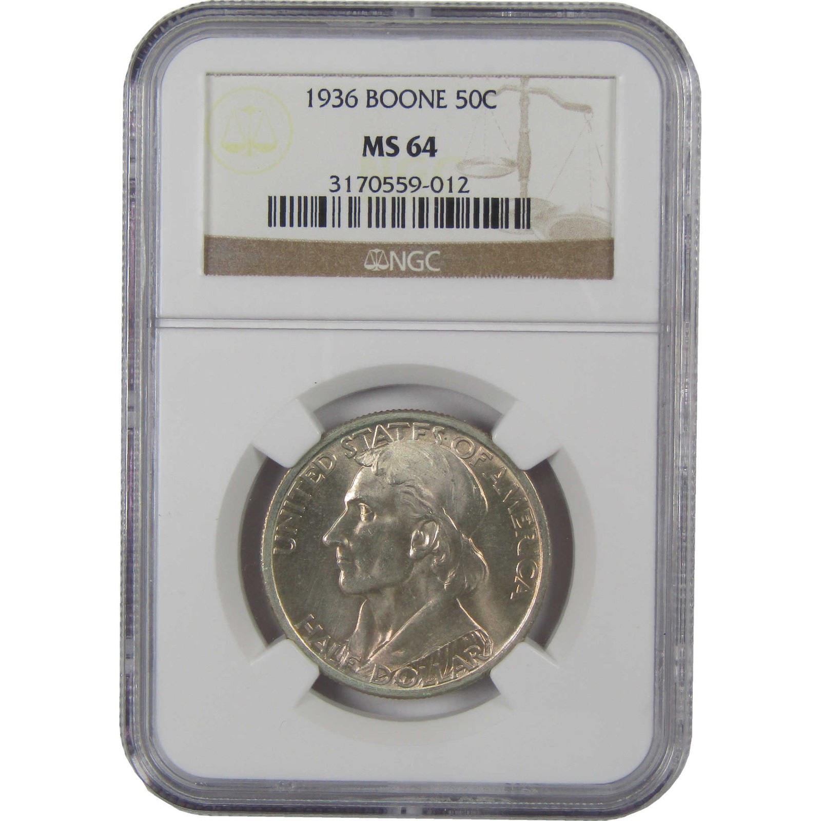 1936 Daniel Boone Commemorative Silver Half Dollar MS 64 NGC