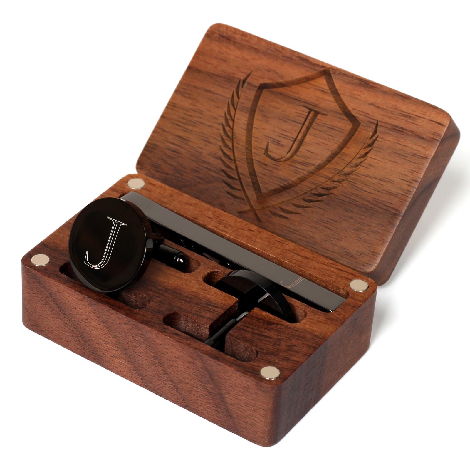 Mens Initial Cufflinks and Tie Clip A-Z Alphabet Letter Black Stainless Cuff ...