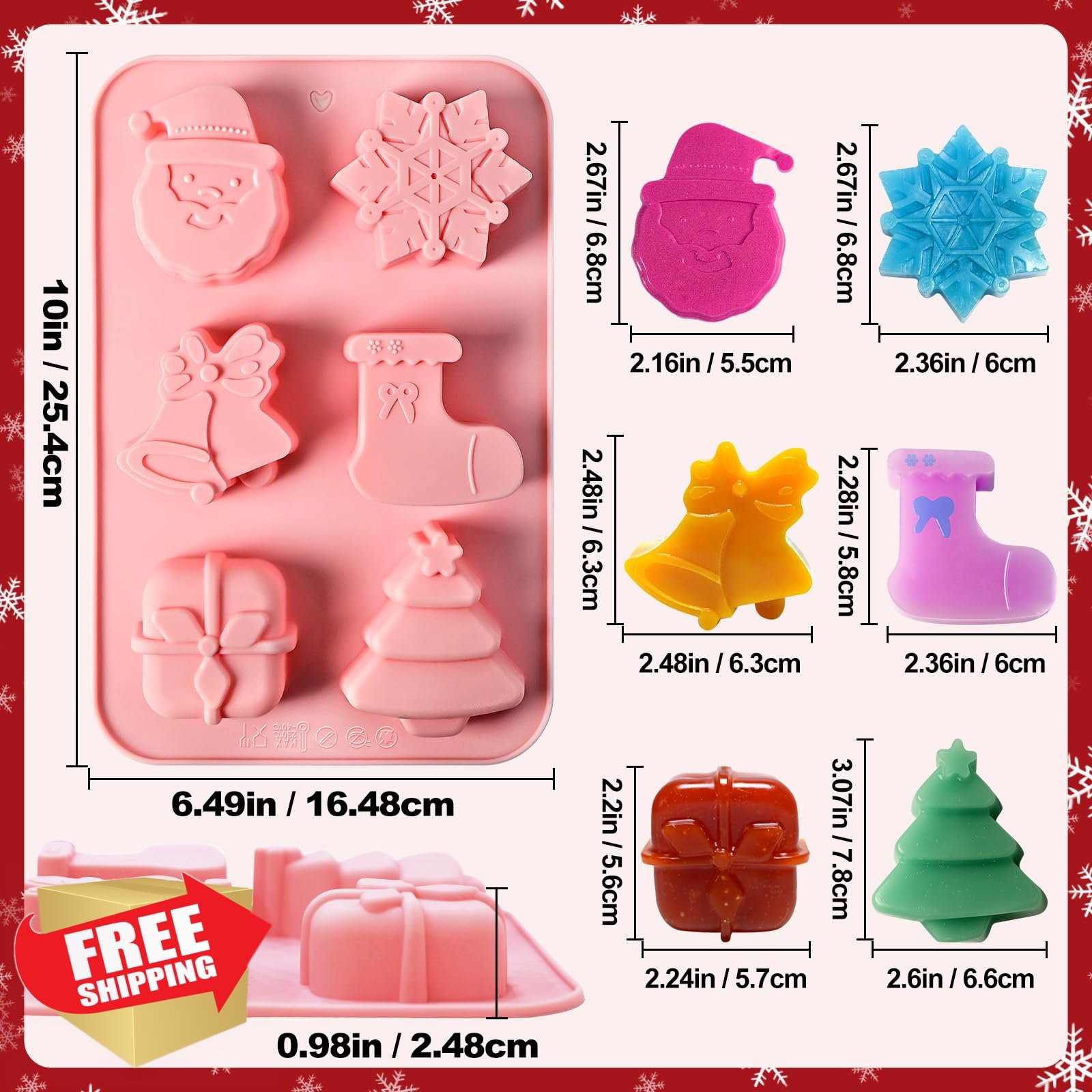 Christmas Soap Molds 2 Pcs Silicone Xmas Tree Snowflake Santa
