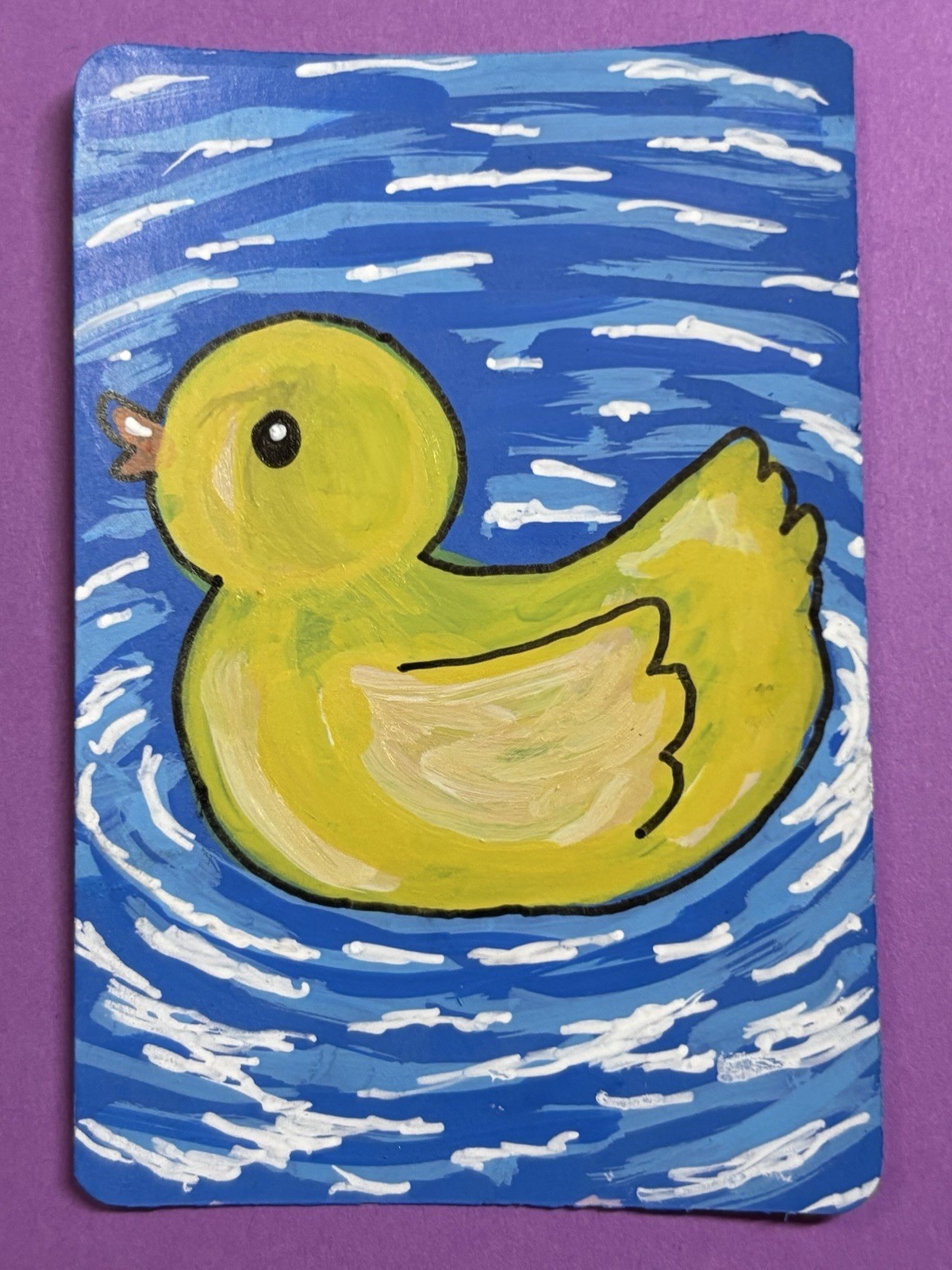 ACEO Art Card Original Rubber Duck  2.5in x 3.5in Murasaki Art  blind artist