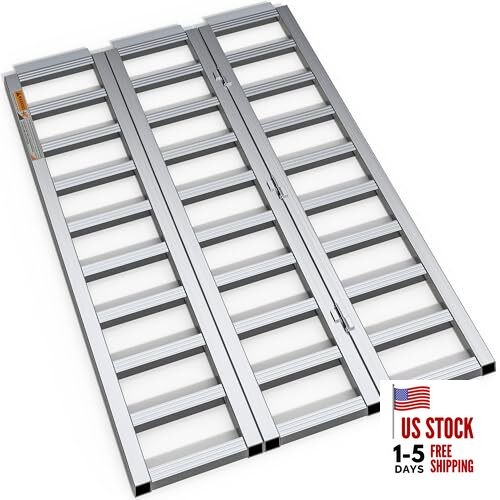 Aluminum Tri-Fold Ramp with Treads, 1500 lbs ATV Ramp, Folding Loading Ramp 