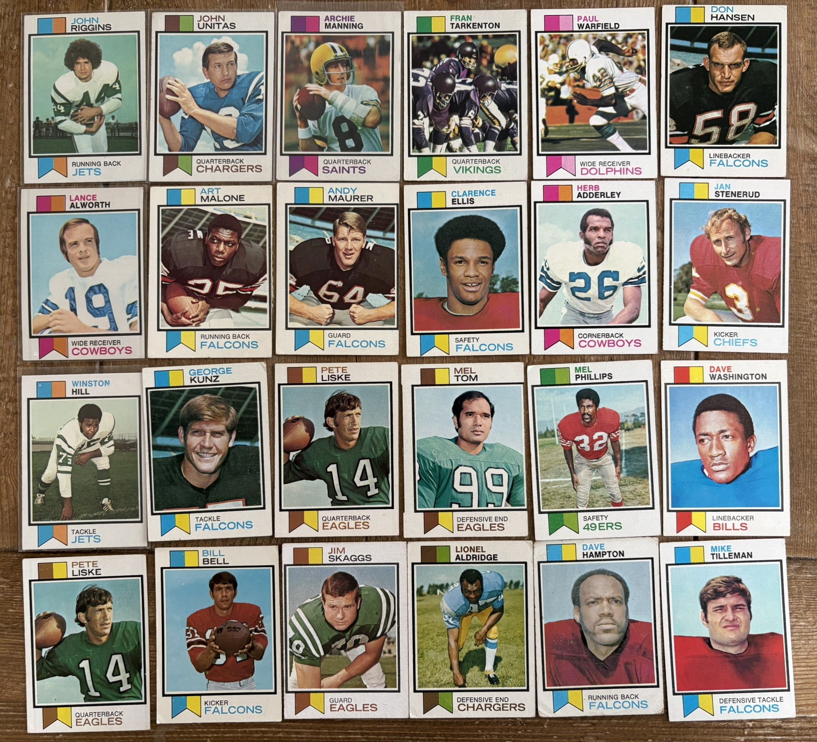 1973 TOPPS FOOTBALL STAR HOF LOT OF 24 - Unitas, Manning, Riggins, Alworth