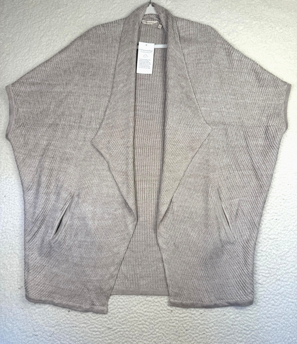Soft Surroundings Sweater Womens L/XL Beige Open Knit Cape Cardigan Pockets