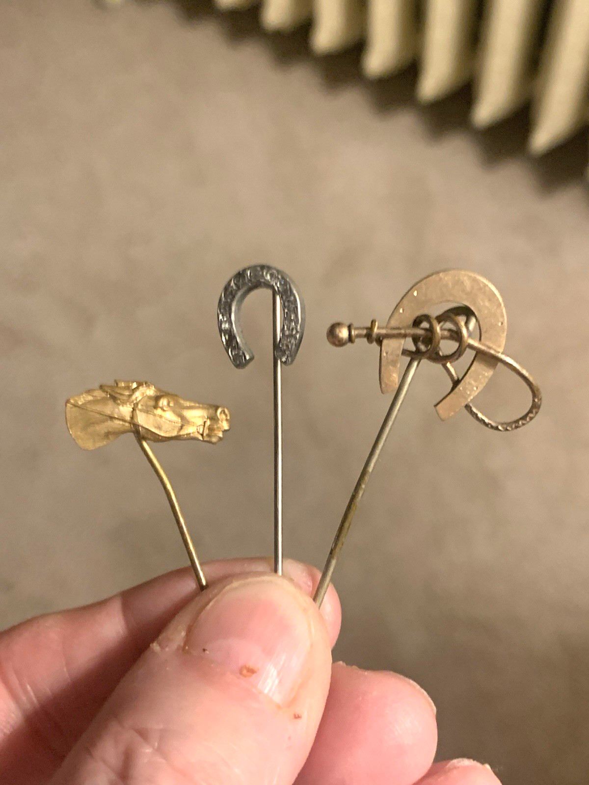 3 Antique Stick Pins Western Cowboy Horse Theme 1920’s