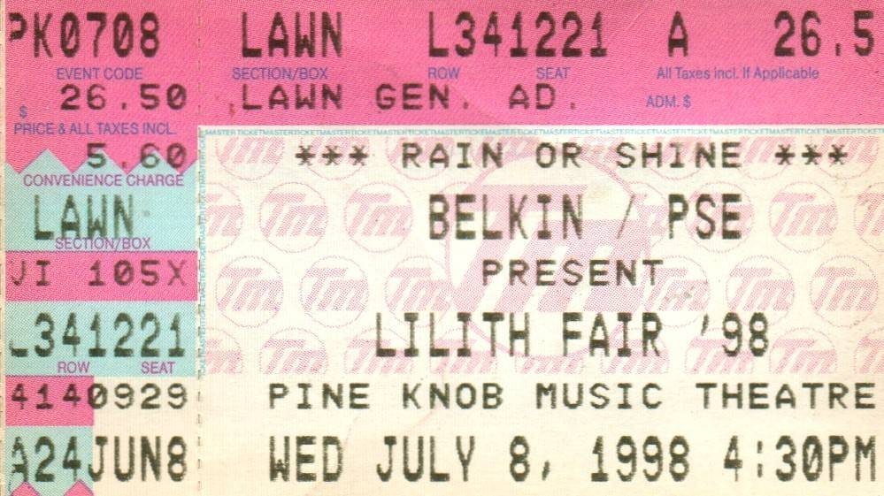 LILITH FAIR Original Concert Ticket Stub -1998 - PINE KNOB THEATRE MICHIGAN