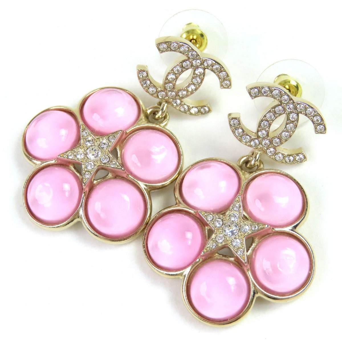 CHANEL F24B ABE285 Coco Mark Rhinestones Star Flower Earrings for Both Ears Pin