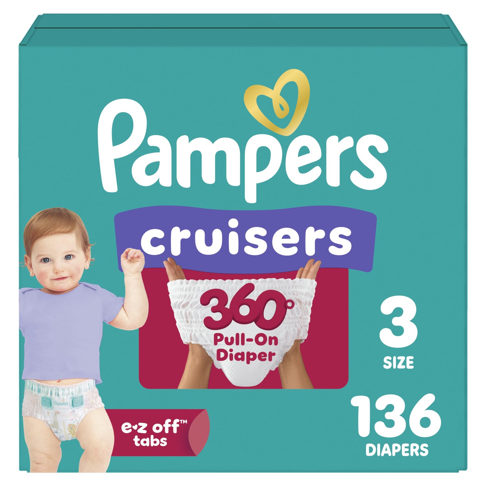 Diapers Cruisers 360 Size 3 136 Count Pampers Babyproof Leakproof Pull-On