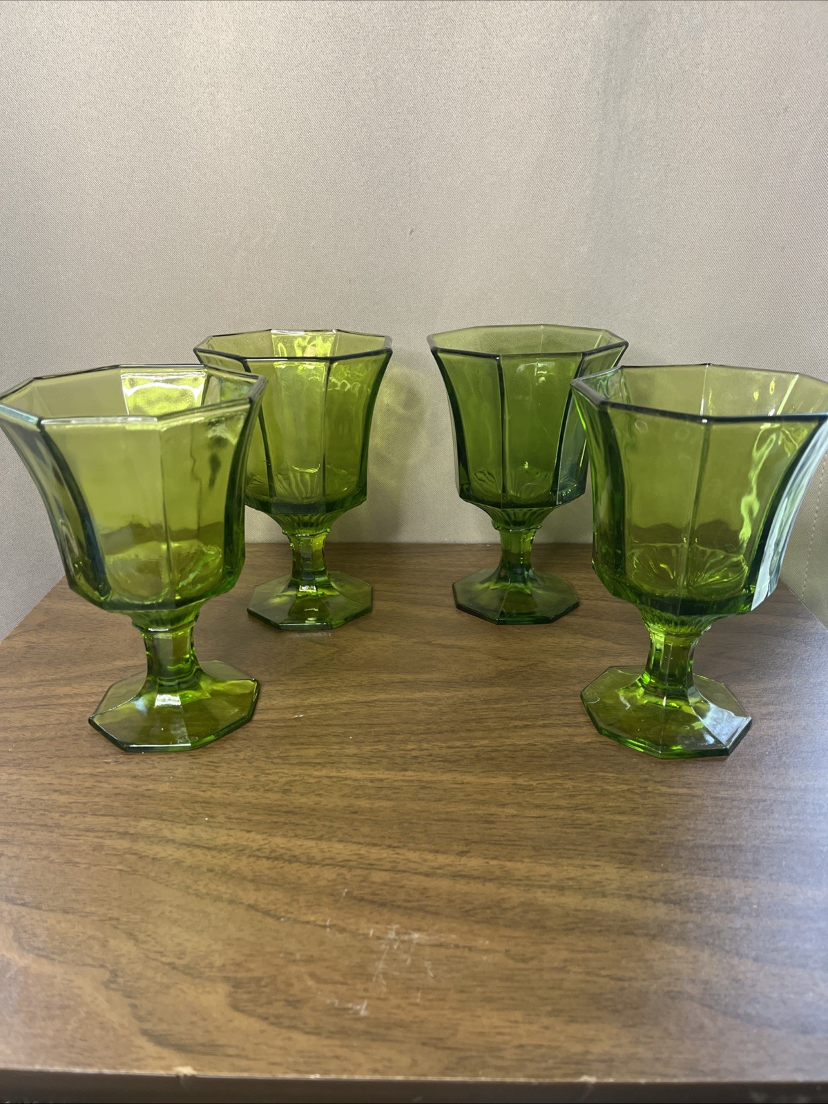 4 Vintage OCTAGONAL Independence GREEN FOOTED ICED TEA GLASS Goblets EUC!