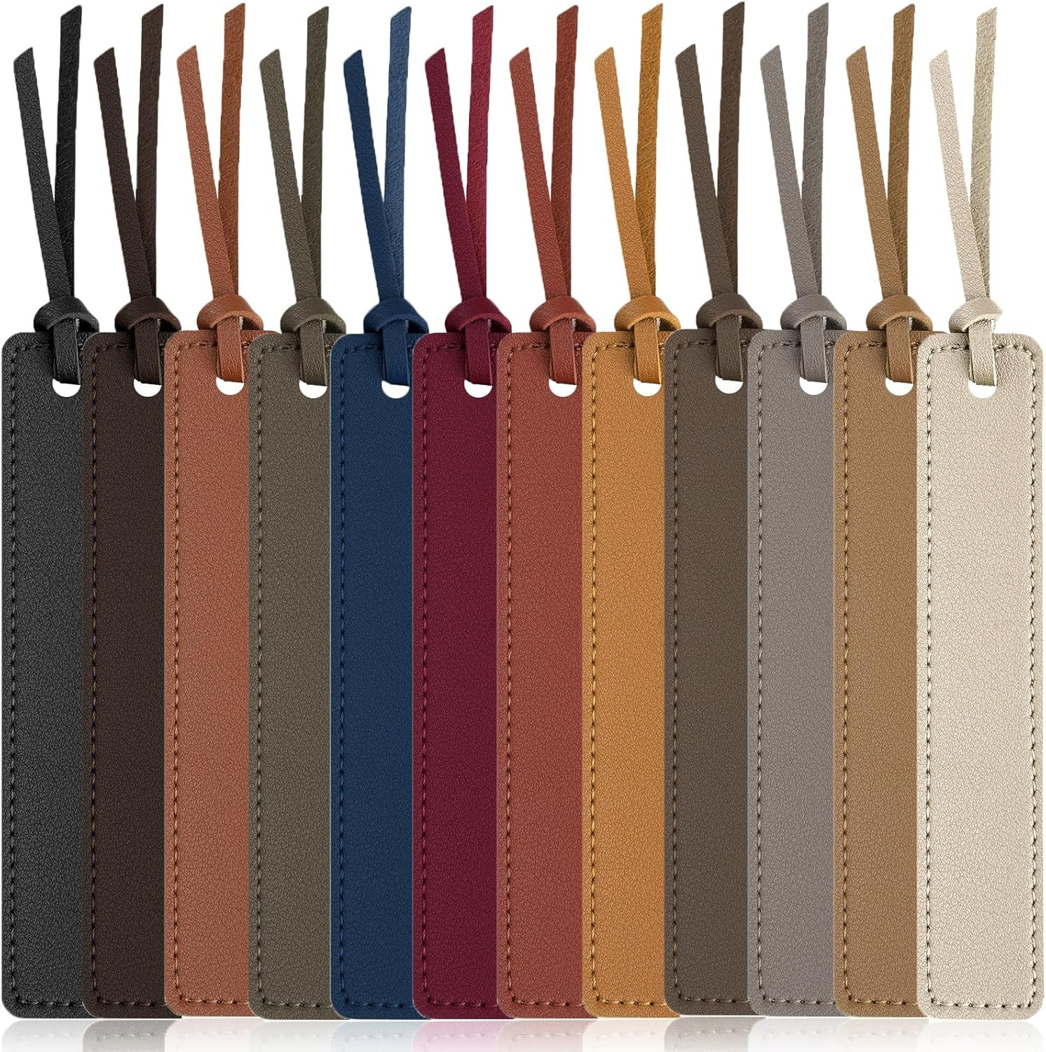 12 Pcs Leather Bookmarks, Classic Style Bookmark Handmade Stitched Book Marks Th