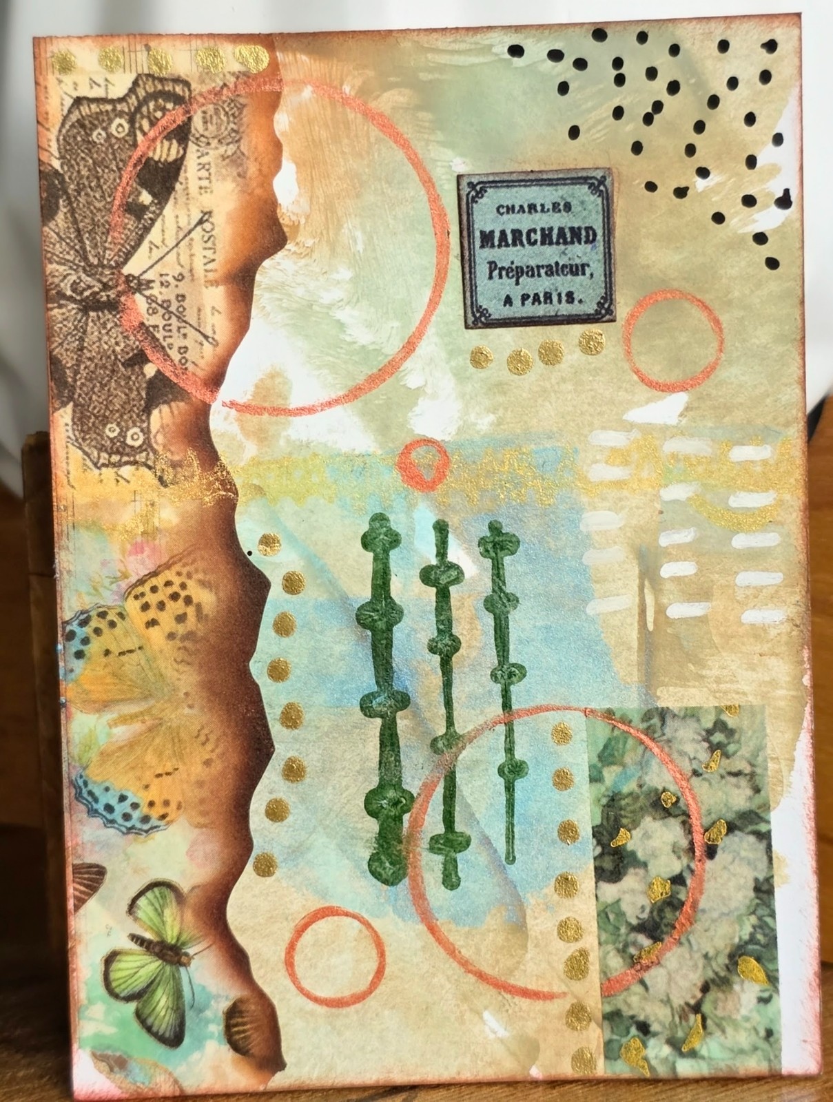 ACEO Original Mixed Media Collage Art Card Butterflies Vintage Boho