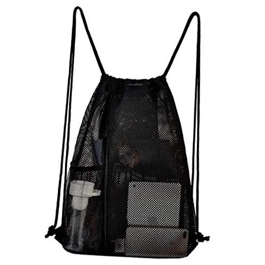  Heavy Duty Mesh Drawstring bag for Soccer Ball，Beach Toys -Drawstring Black