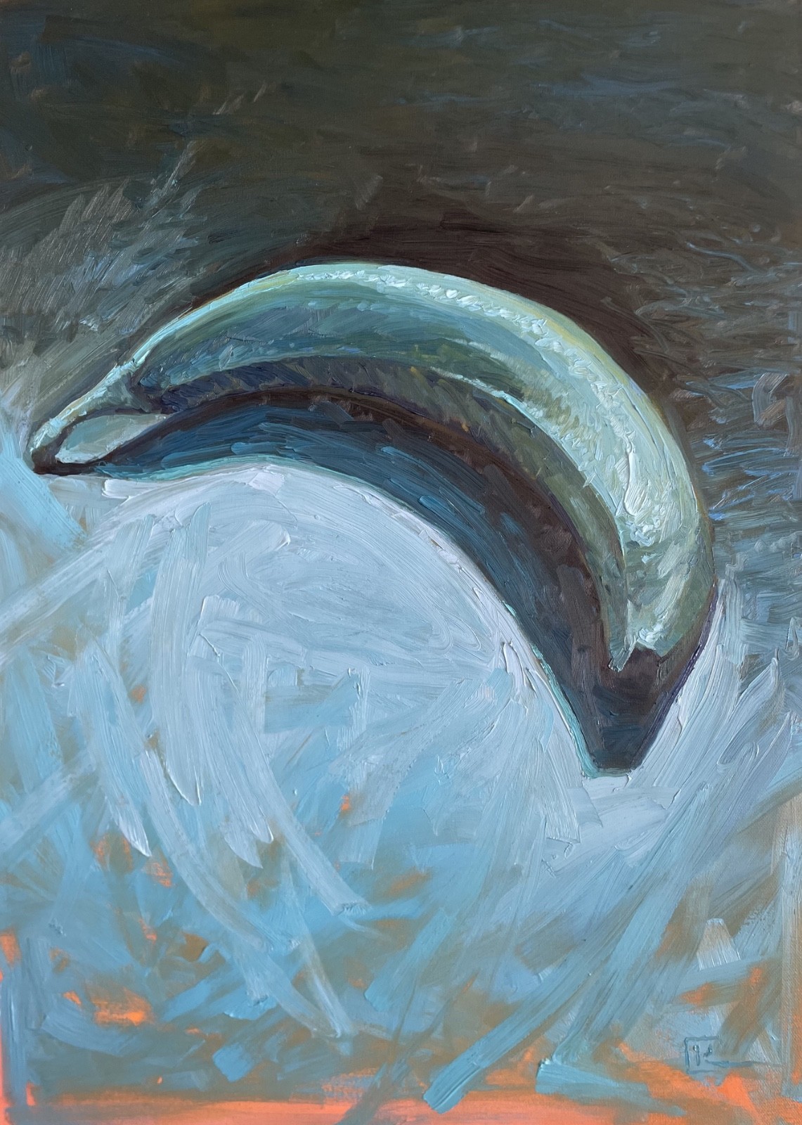 Original Modern Oil Painting Signed | Banana Noir | Canvas 50x70cm | Blue