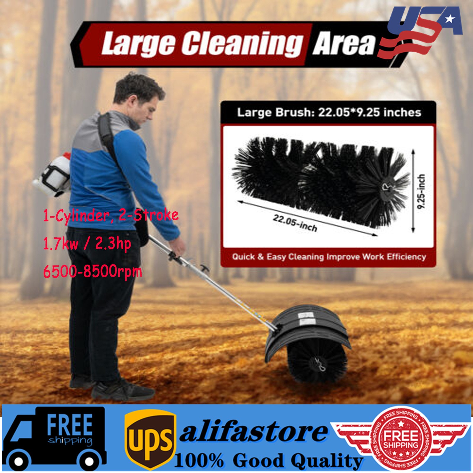 52CC Handheld Sweeper Broom Gas Power Driveway Turf Artificial Grass Snow Clean