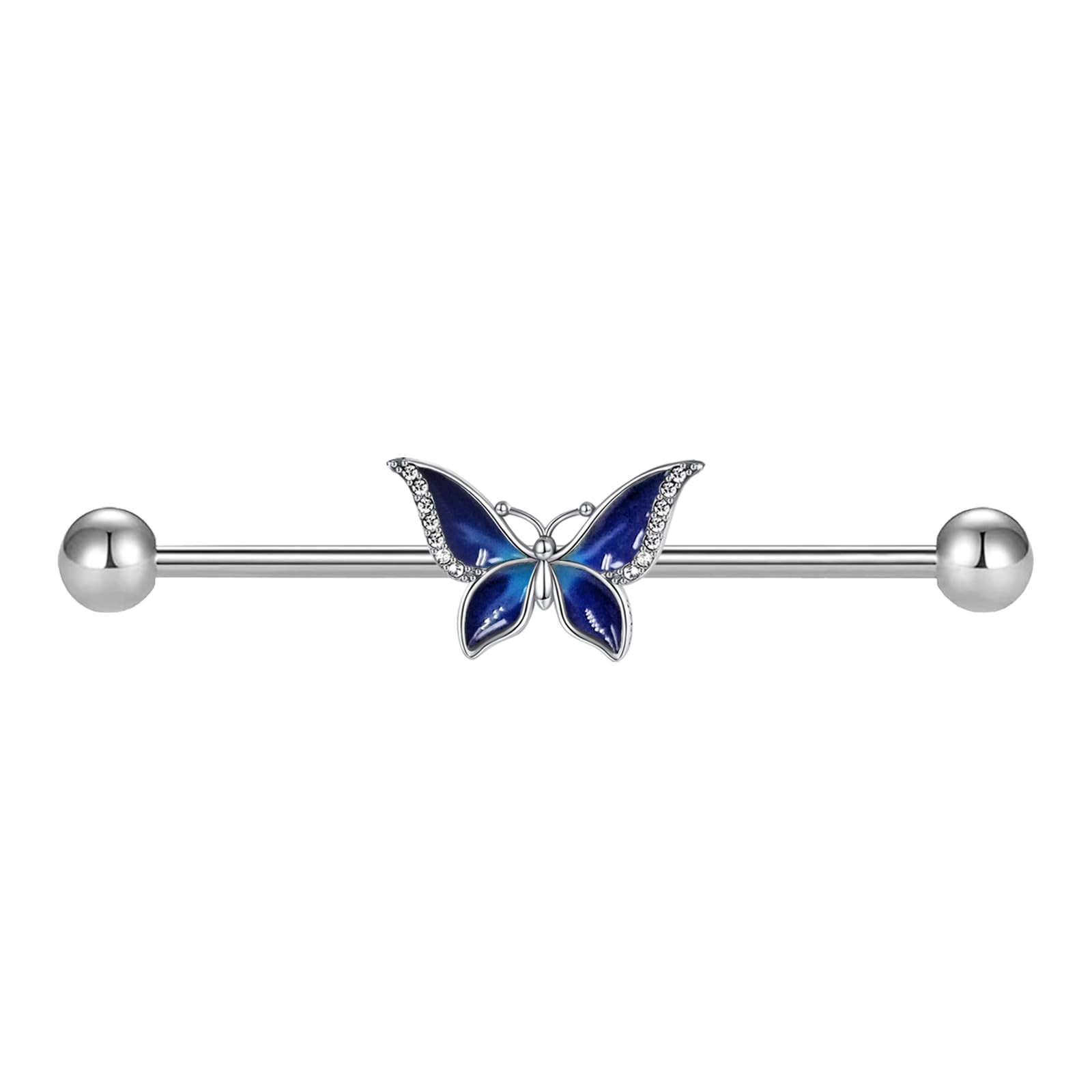 VERAMI 14G 316L Butterfly Industrial Barbell Cartilage 38 millimeters, BLUE 