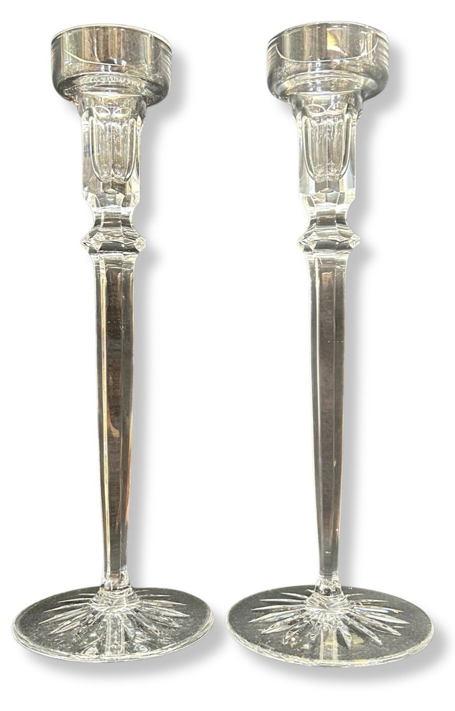 Pair Rogaska Richmond Stemmed Crystal Candlestick Candle Holders Signed 10”