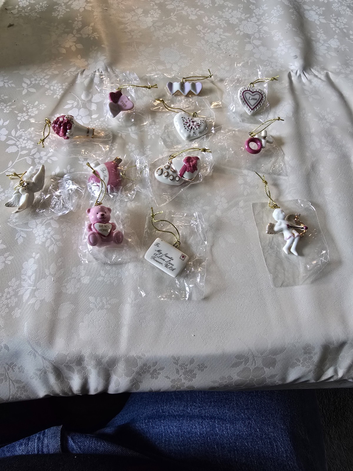 Lenox Be Mine Valentine Mini Ornament Set of 12 Heart Dove Cupid NEW (No Tree)