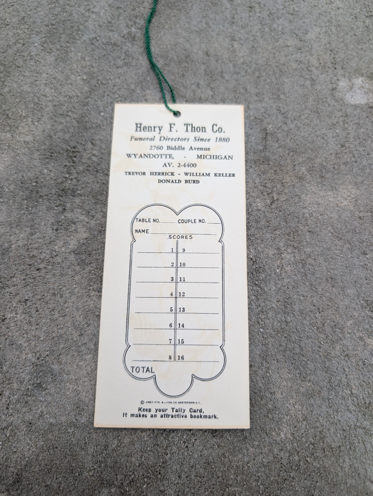 Wyandotte Michigan MI Funeral Directors Advertising Card