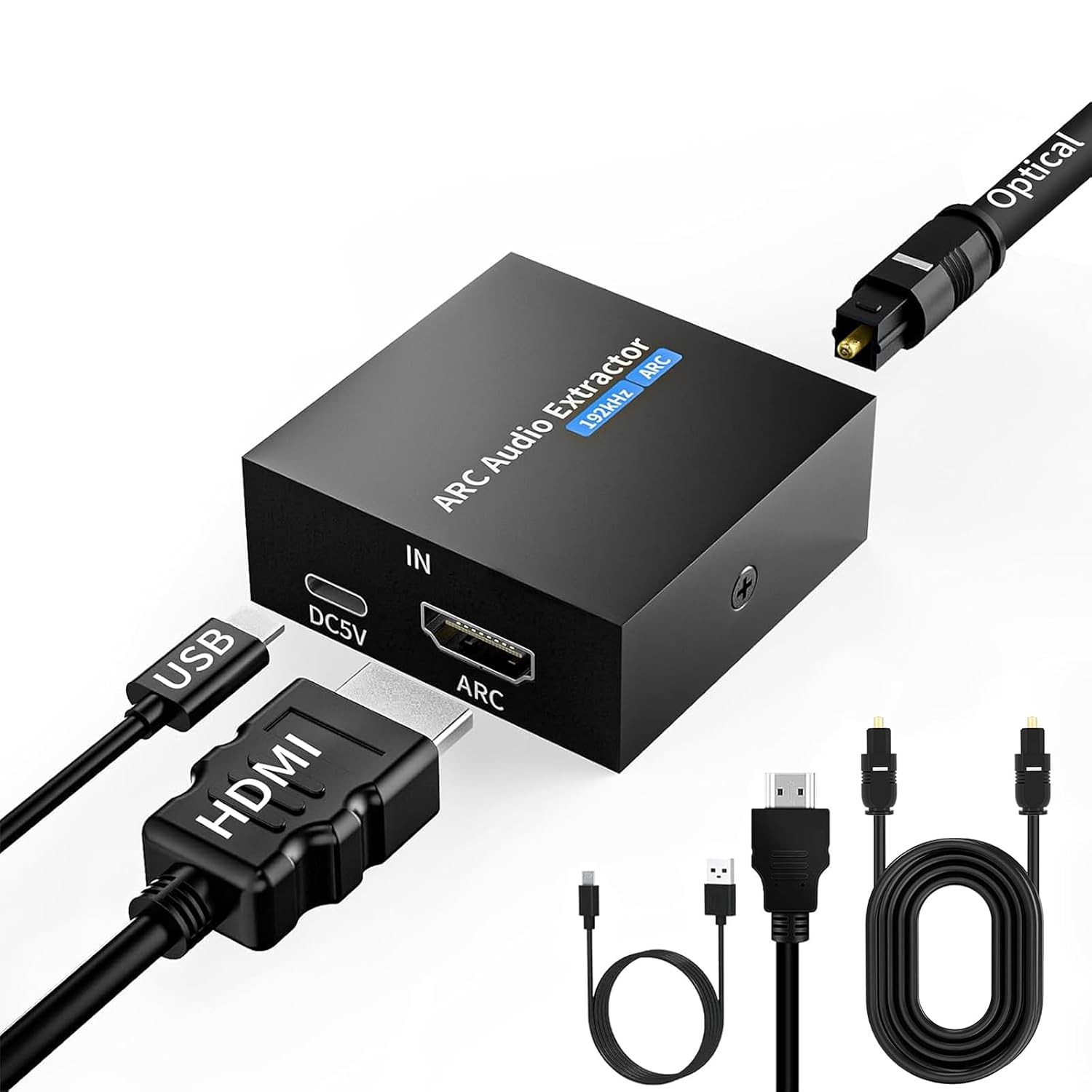 192KHz ARC Audio Extractor, HDMI ARC to Toslink/Optical+3.5mm AUX Output, HDM