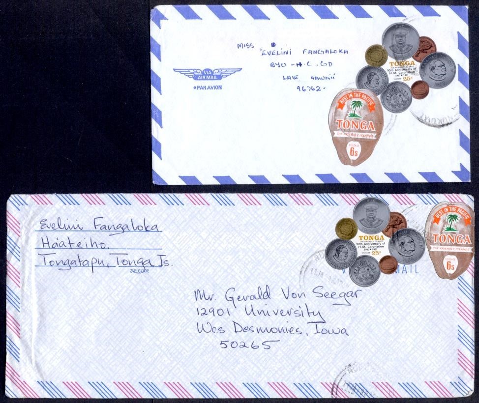 TONGA TWO 1970's SELF ADHESIVES COMBO's TO USA