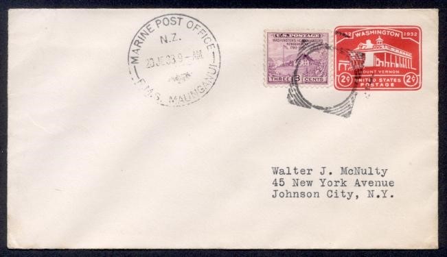 NEW ZEALAND 1933 RMS MAUNGAUI NUDE SQ CIRCLE TO USA