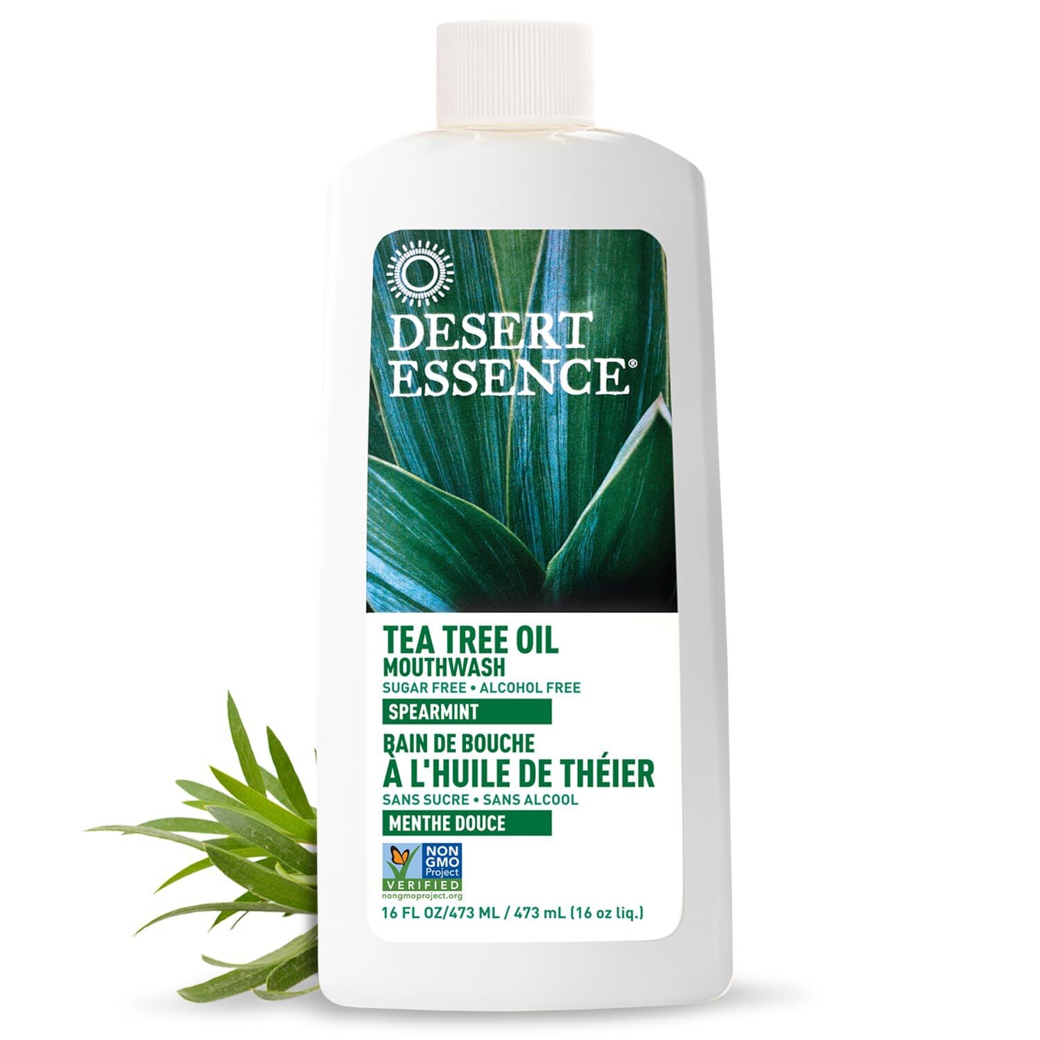 Desert Essence Tea Tree Oil Mouthwash, Spearmint, 16 fl oz - Alcohol Free, Sugar