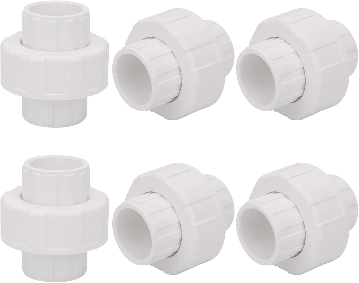 6Pcs 3/4" PVC Union Coupling Pipe Fitting (Socket X Socket) 3/4Inch PVC Slip Uni