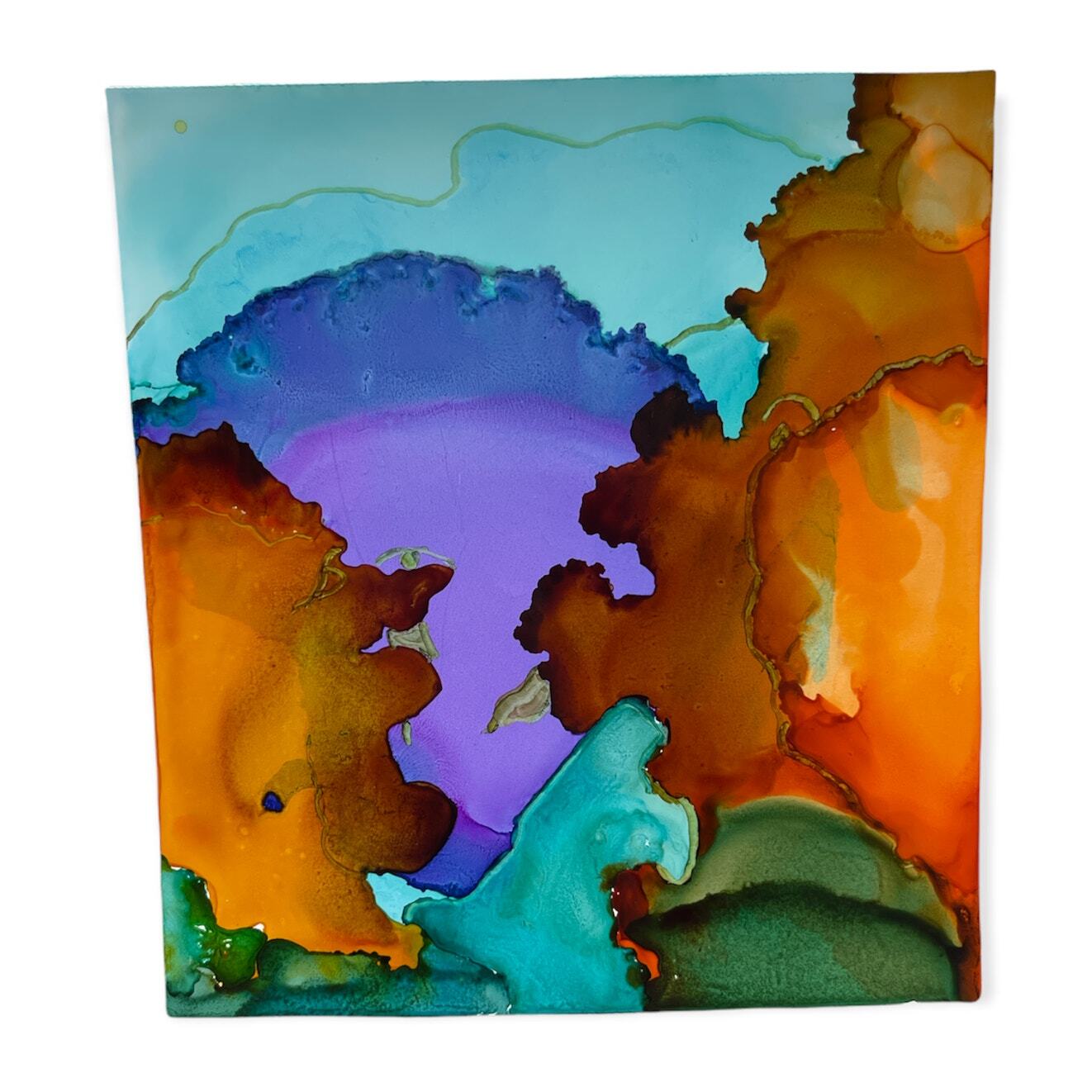 Boy and His Dog! Green, Purple, Orange, Alcohol Ink