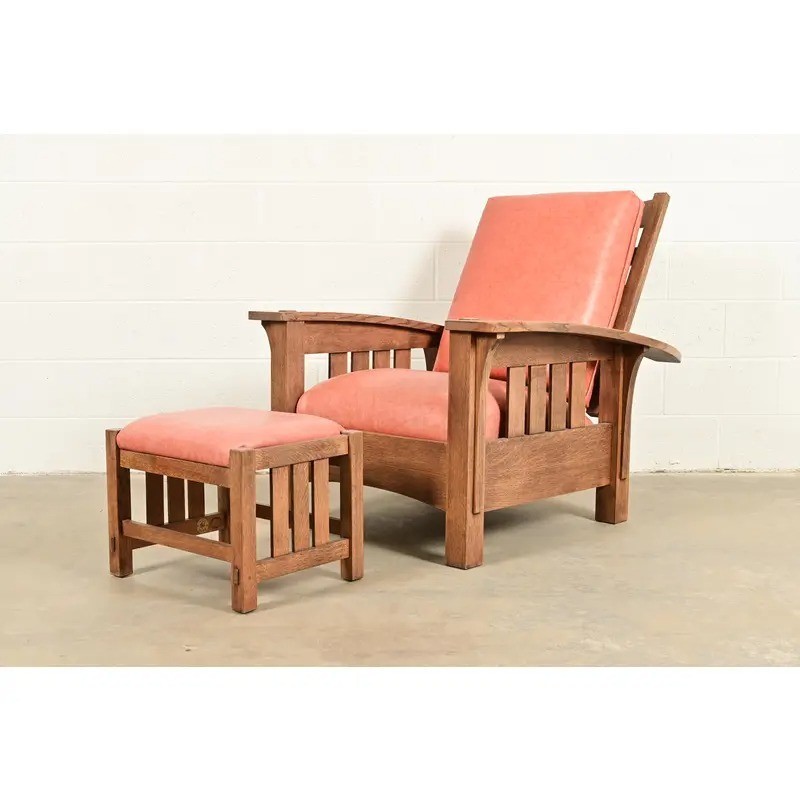Stickley Mission Oak Arts & Crafts Reclining Morris Lounge Chair With Ottoman