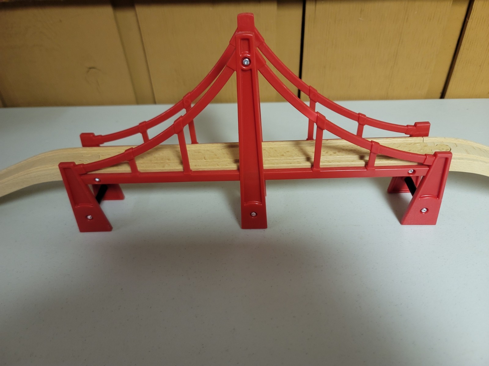 Brio World Wooden Railway Train Red Suspension Bridge & Ascending Tracks